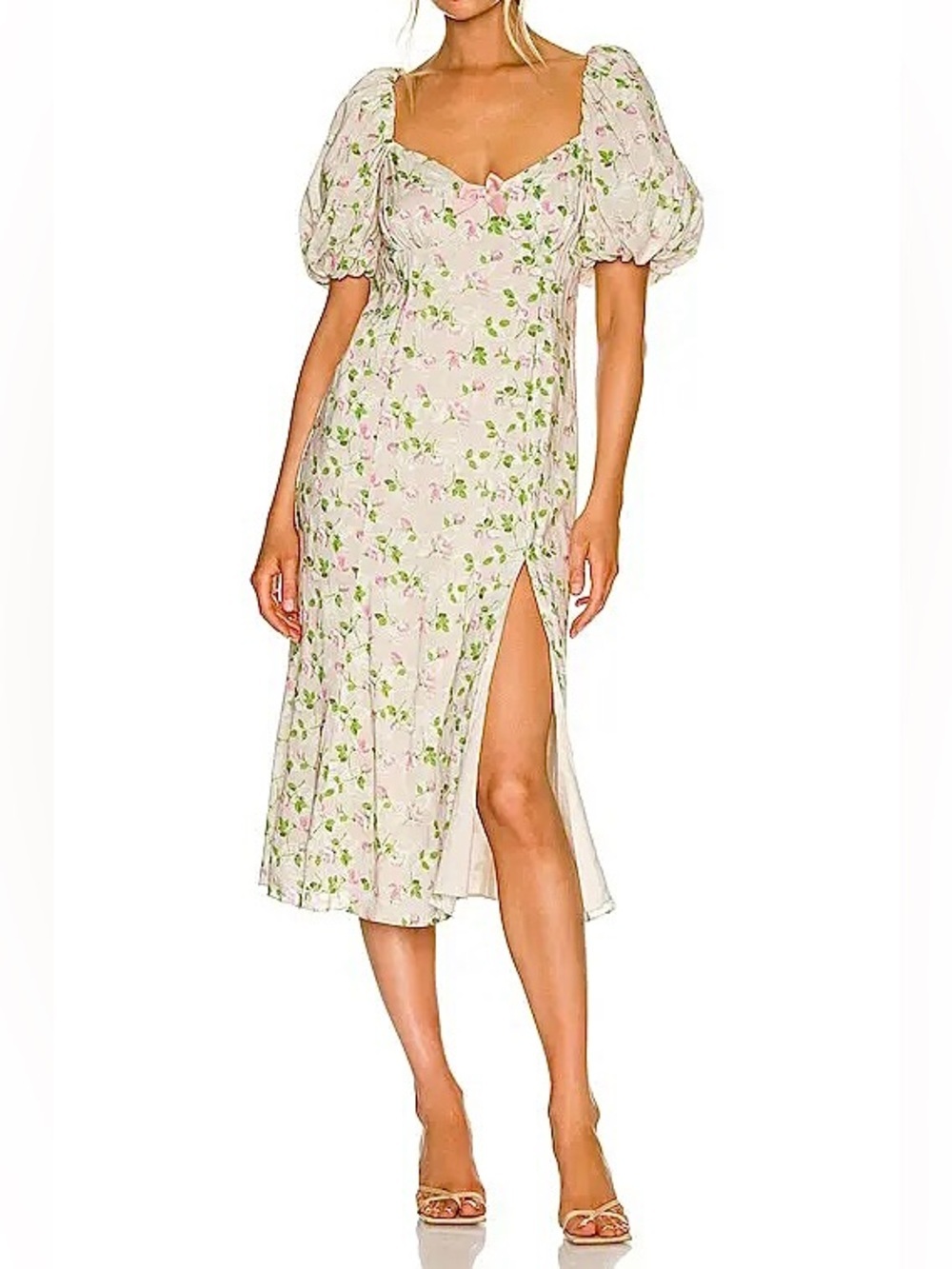 NEW Revolve LPA Hartley Midi Dress Vanessa Floral Puff Sleeve Tie Back Size M - Picture 4 of 16